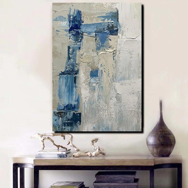 Simple Wall Art Ideas, Heavy Texture Painting, Blue Modern Abstract Painting, Bedroom Abstract Paintings, Large Acrylic Canvas Paintings-Grace Painting Crafts