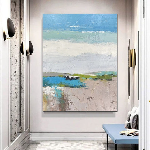 Acrylic Paintings on Canvas, Simple Modern Art, Large Paintings Behind Sofa, Acrylic Painting for Bedroom, Blue Modern Paintings, Buy Paintings Online-Grace Painting Crafts
