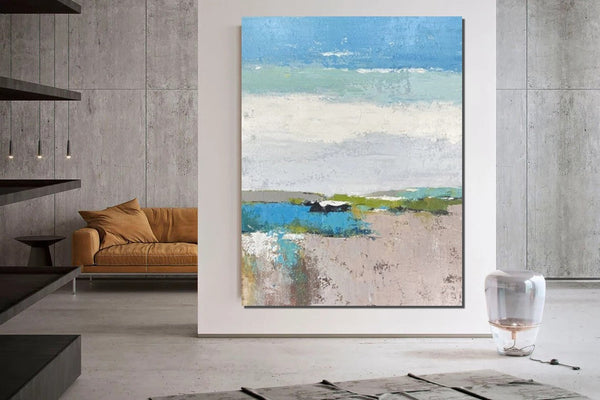 Acrylic Paintings on Canvas, Simple Modern Art, Large Paintings Behind Sofa, Acrylic Painting for Bedroom, Blue Modern Paintings, Buy Paintings Online-Grace Painting Crafts