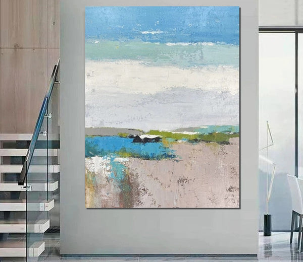Acrylic Paintings on Canvas, Simple Modern Art, Large Paintings Behind Sofa, Acrylic Painting for Bedroom, Blue Modern Paintings, Buy Paintings Online-Grace Painting Crafts