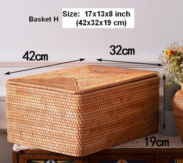 Extra Large Woven Rattan Storage Basket for Bedroom, Rattan Storage Baskets, Rectangular Woven Basket with Lid, Storage Baskets for Shelves-Grace Painting Crafts