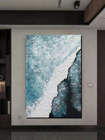 Large Wall Art Ideas, Impasto Painting, Blue Modern Abstract Painting, Living Room Abstract Paintings, Large Acrylic Canvas Paintings-Grace Painting Crafts