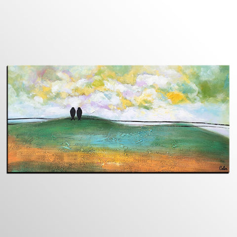Abstract Canvas Painting, Wall Art Painting, Canvas Painting for Living Room, Wedding Gift, Love Birds Painting, Acrylic Abstract Painting-Grace Painting Crafts