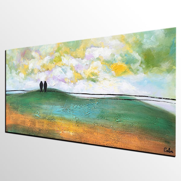 Abstract Canvas Painting, Wall Art Painting, Canvas Painting for Living Room, Wedding Gift, Love Birds Painting, Acrylic Abstract Painting-Grace Painting Crafts