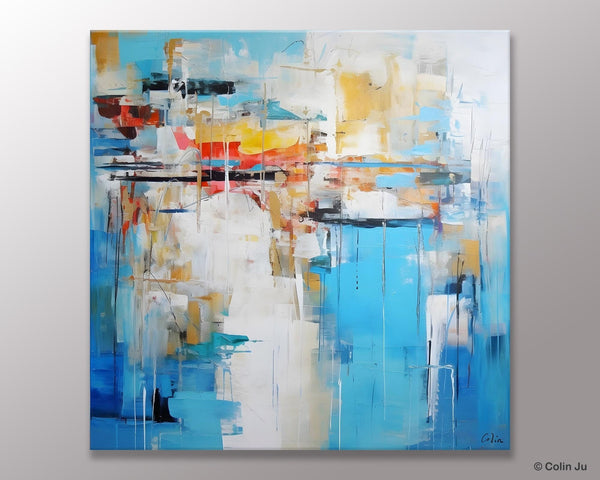 Blue Abstract Painting for Bedroom, Original Modern Wall Paintings, Contemporary Canvas Art, Modern Acrylic Artwork, Buy Paintings Online-Grace Painting Crafts