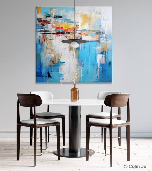 Blue Abstract Painting for Bedroom, Original Modern Wall Paintings, Contemporary Canvas Art, Modern Acrylic Artwork, Buy Paintings Online-Grace Painting Crafts