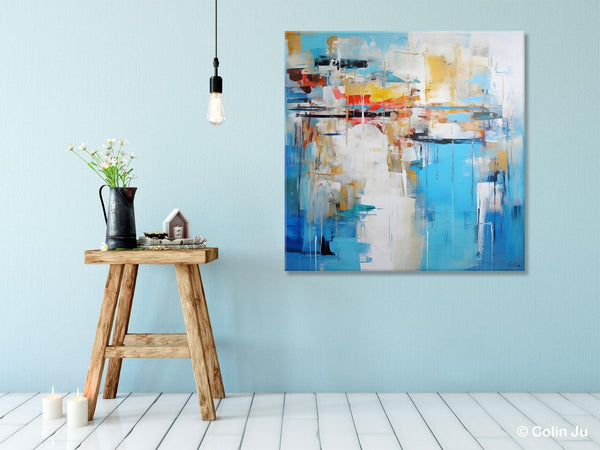 Blue Abstract Painting for Bedroom, Original Modern Wall Paintings, Contemporary Canvas Art, Modern Acrylic Artwork, Buy Paintings Online-Grace Painting Crafts