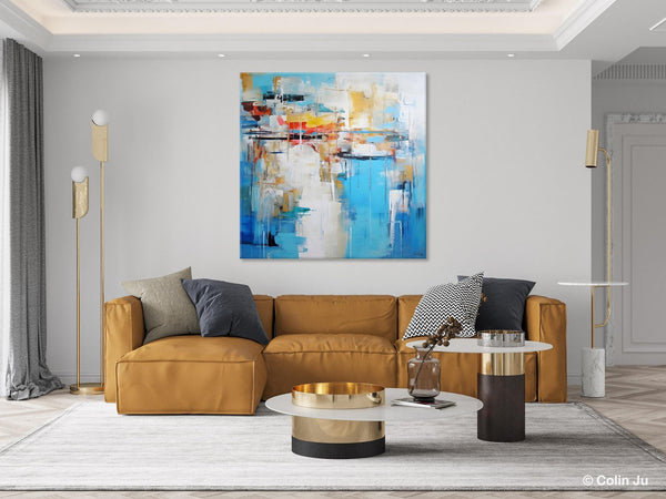 Blue Abstract Painting for Bedroom, Original Modern Wall Paintings, Contemporary Canvas Art, Modern Acrylic Artwork, Buy Paintings Online-Grace Painting Crafts