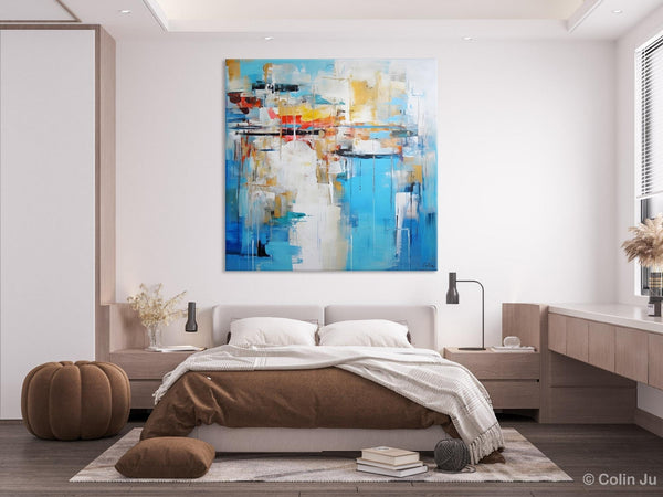 Blue Abstract Painting for Bedroom, Original Modern Wall Paintings, Contemporary Canvas Art, Modern Acrylic Artwork, Buy Paintings Online-Grace Painting Crafts