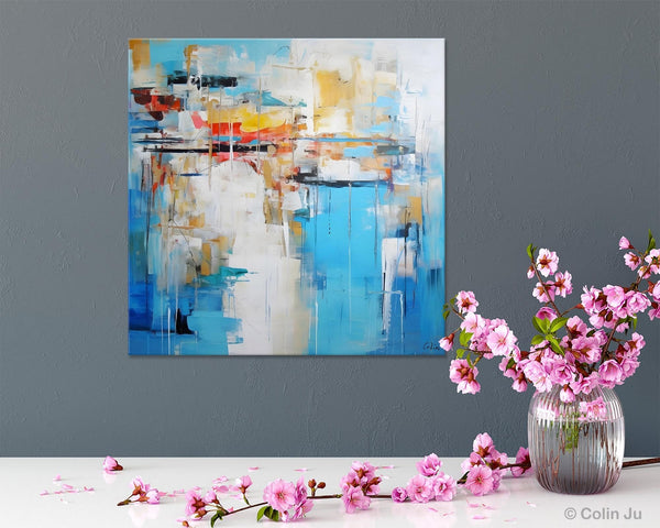 Blue Abstract Painting for Bedroom, Original Modern Wall Paintings, Contemporary Canvas Art, Modern Acrylic Artwork, Buy Paintings Online-Grace Painting Crafts