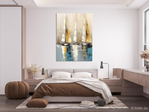 Large Painting Ideas for Living Room, Large Original Canvas Art for Bedroom, Sail Boat Canvas Painting, Modern Abstract Wall Art Paintings-Grace Painting Crafts