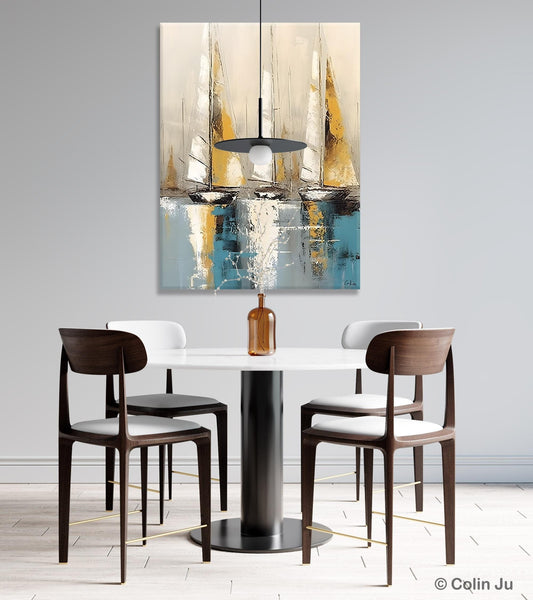Large Painting Ideas for Living Room, Large Original Canvas Art for Bedroom, Sail Boat Canvas Painting, Modern Abstract Wall Art Paintings-Grace Painting Crafts