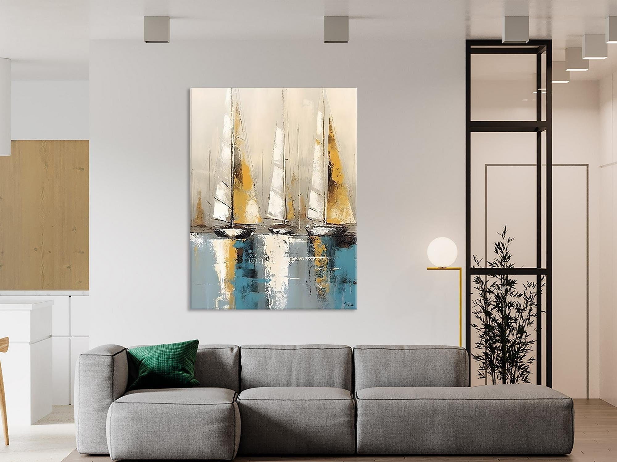 Large Painting Ideas for Living Room, Large Original Canvas Art for Bedroom, Sail Boat Canvas Painting, Modern Abstract Wall Art Paintings-Grace Painting Crafts