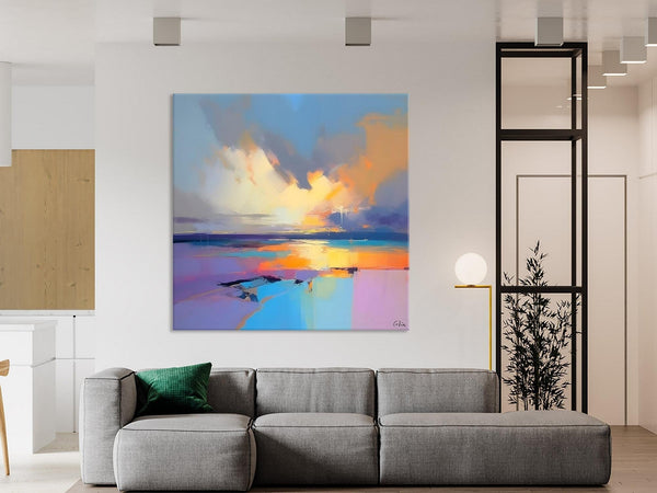 Sunrise Landscape Acrylic Art, Landscape Canvas Art, Original Abstract Art, Hand Painted Canvas Art, Large Abstract Painting for Living Room-Grace Painting Crafts