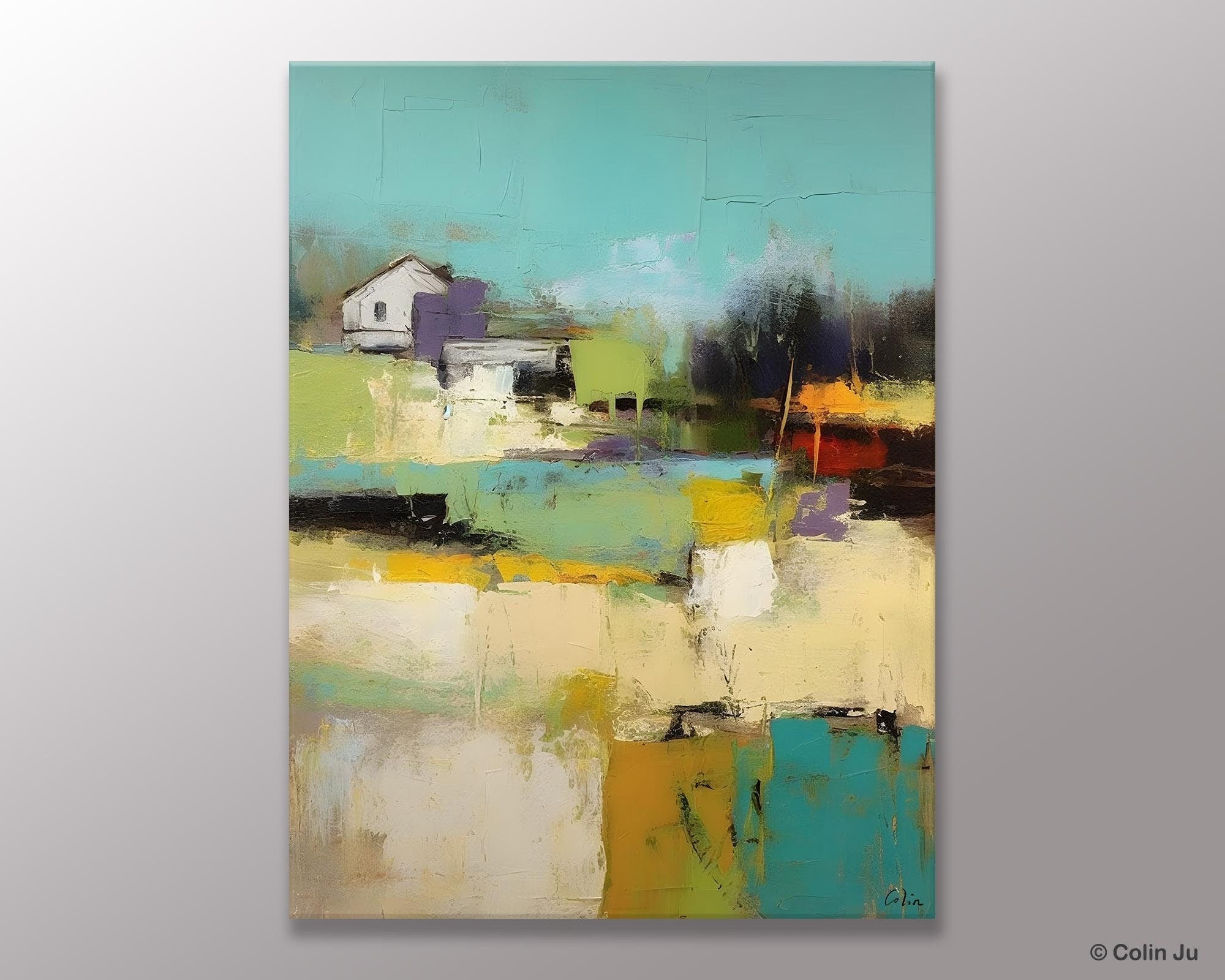 Landscape Canvas Paintings for Dining Room, Extra Large Modern Wall Art, Acrylic Painting on Canvas, Original Landscape Abstract Painting-Grace Painting Crafts