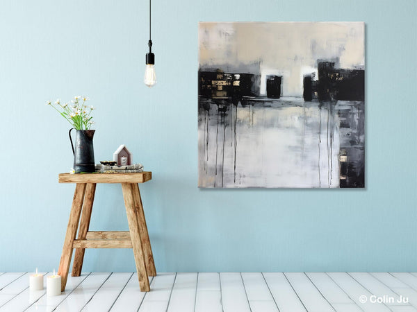 Contemporary Canvas Art, Black Acrylic Artwork, Original Abstract Wall Art, Hand Painted Canvas Art, Extra Large Abstract Painting for Sale-Grace Painting Crafts