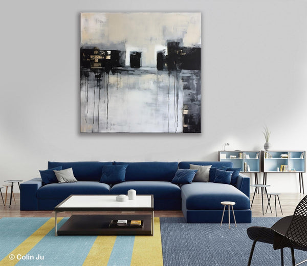 Contemporary Canvas Art, Black Acrylic Artwork, Original Abstract Wall Art, Hand Painted Canvas Art, Extra Large Abstract Painting for Sale-Grace Painting Crafts