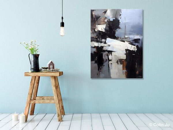 Black Original Canvas Art, Contemporary Acrylic Painting on Canvas, Large Wall Art Painting for Bedroom, Oversized Modern Abstract Paintings-Grace Painting Crafts