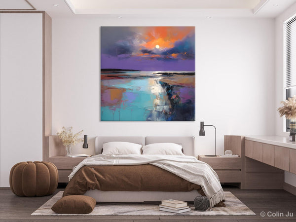 Landscape Canvas Art, Sunrise Landscape Acrylic Art, Original Abstract Art, Hand Painted Canvas Art, Large Abstract Painting for Living Room-Grace Painting Crafts