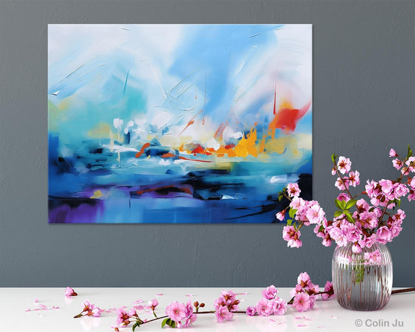 Hand Painted Canvas Art, Blue Original Wall Art Painting for Bedroom, Extra Large Modern Canvas Paintings, Acrylic Paintings on Canvas-Grace Painting Crafts