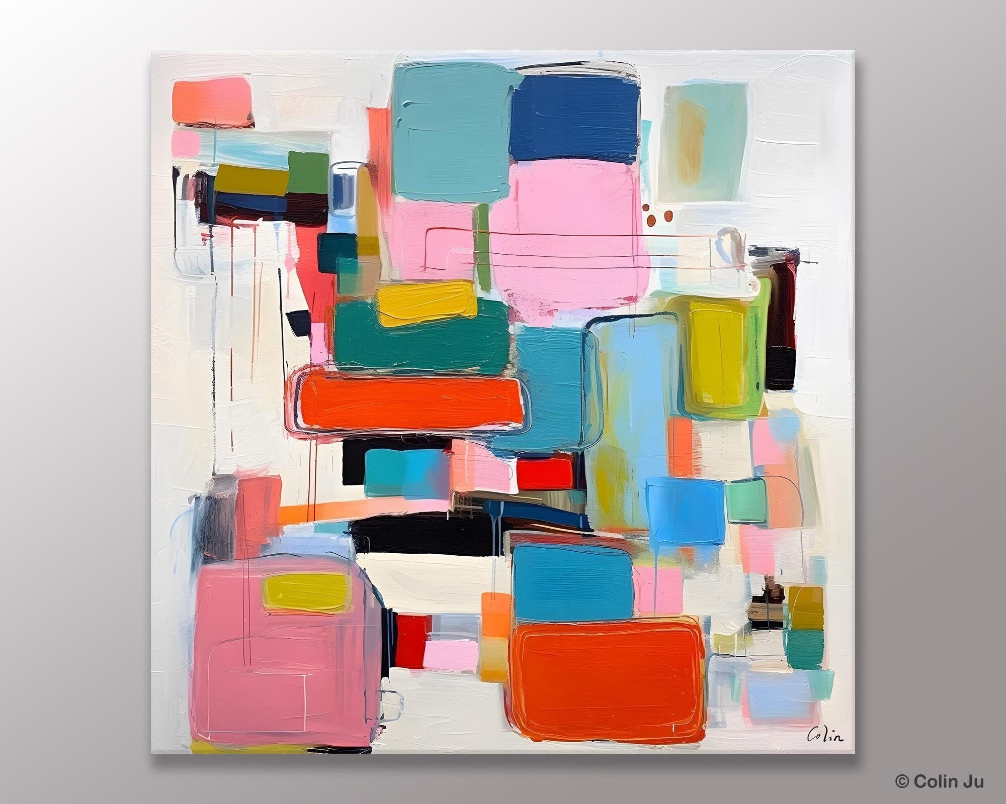 Original Abstract Wall Art, Geometric Modern Acrylic Art, Large Abstract Art for Bedroom, Modern Canvas Paintings, Contemporary Canvas Art-Grace Painting Crafts