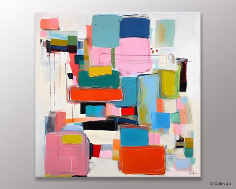 Original Abstract Wall Art, Geometric Modern Acrylic Art, Large Abstract Art for Bedroom, Modern Canvas Paintings, Contemporary Canvas Art-Grace Painting Crafts