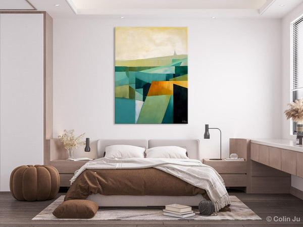 Landscape Canvas Paintings for Bedroom, Large Geometric Abstract Painting, Acrylic Painting on Canvas, Original Landscape Abstract Painting-Grace Painting Crafts