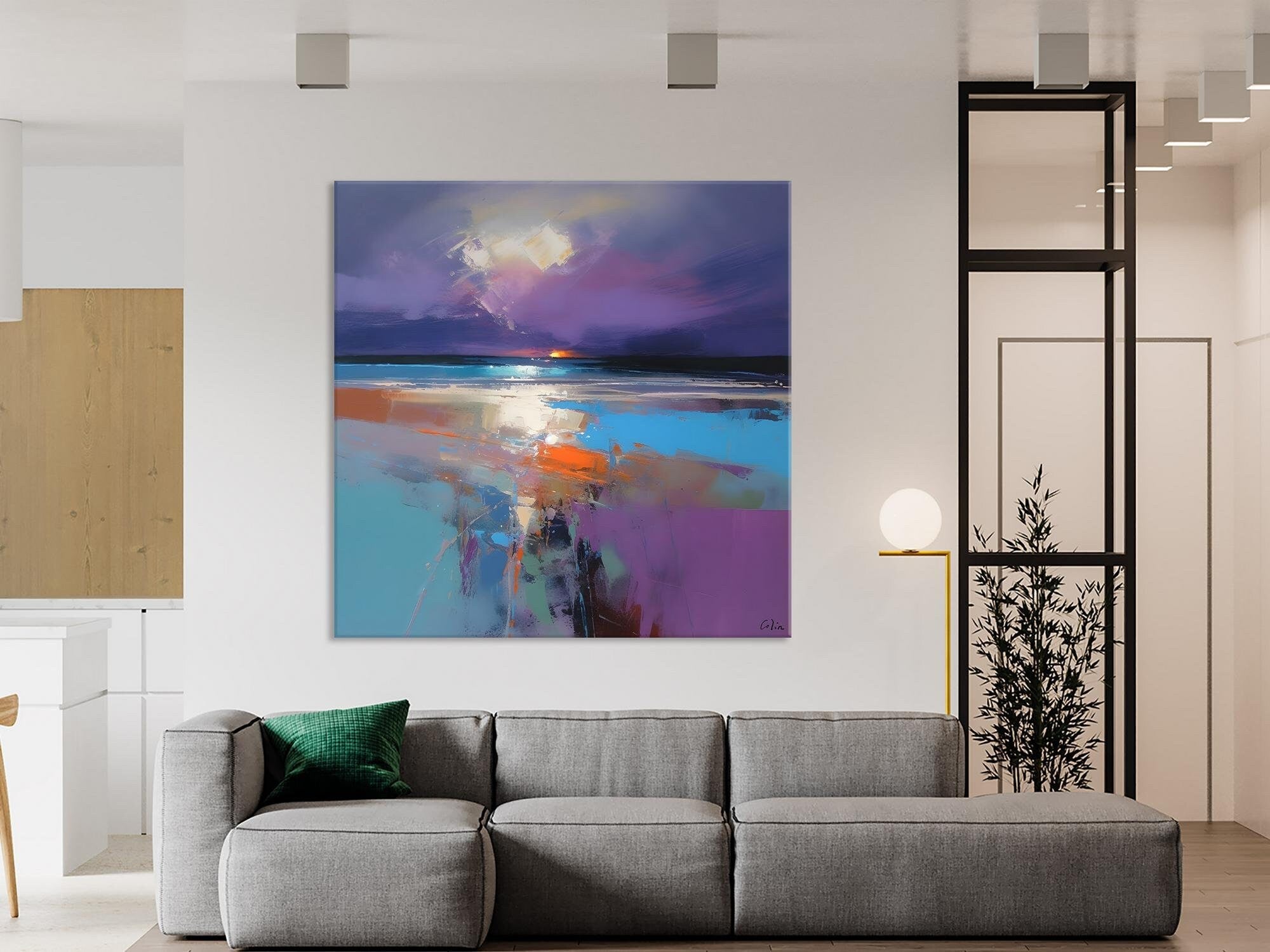 Original Abstract Art, Hand Painted Canvas Art, Landscape Canvas Art, Sunrise Landscape Acrylic Art, Large Abstract Painting for Living Room-Grace Painting Crafts