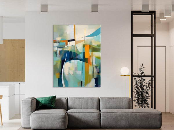 Large Geometric Abstract Painting, Acrylic Painting on Canvas, Landscape Canvas Paintings for Bedroom, Original Landscape Abstract Painting-Grace Painting Crafts