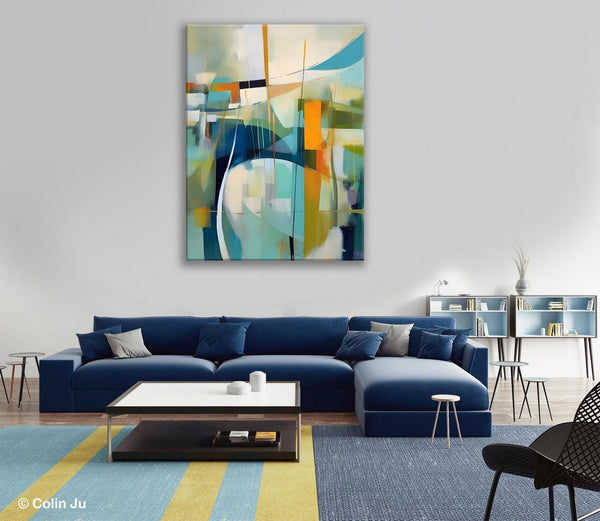 Large Geometric Abstract Painting, Acrylic Painting on Canvas, Landscape Canvas Paintings for Bedroom, Original Landscape Abstract Painting-Grace Painting Crafts