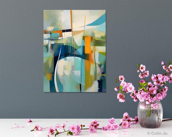 Large Geometric Abstract Painting, Acrylic Painting on Canvas, Landscape Canvas Paintings for Bedroom, Original Landscape Abstract Painting-Grace Painting Crafts