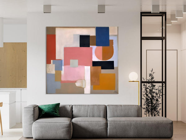 Geometric Abstract Art, Original Abstract Wall Art, Contemporary Acrylic Paintings, Hand Painted Canvas Art, Large Abstract Art for Bedroom-Grace Painting Crafts