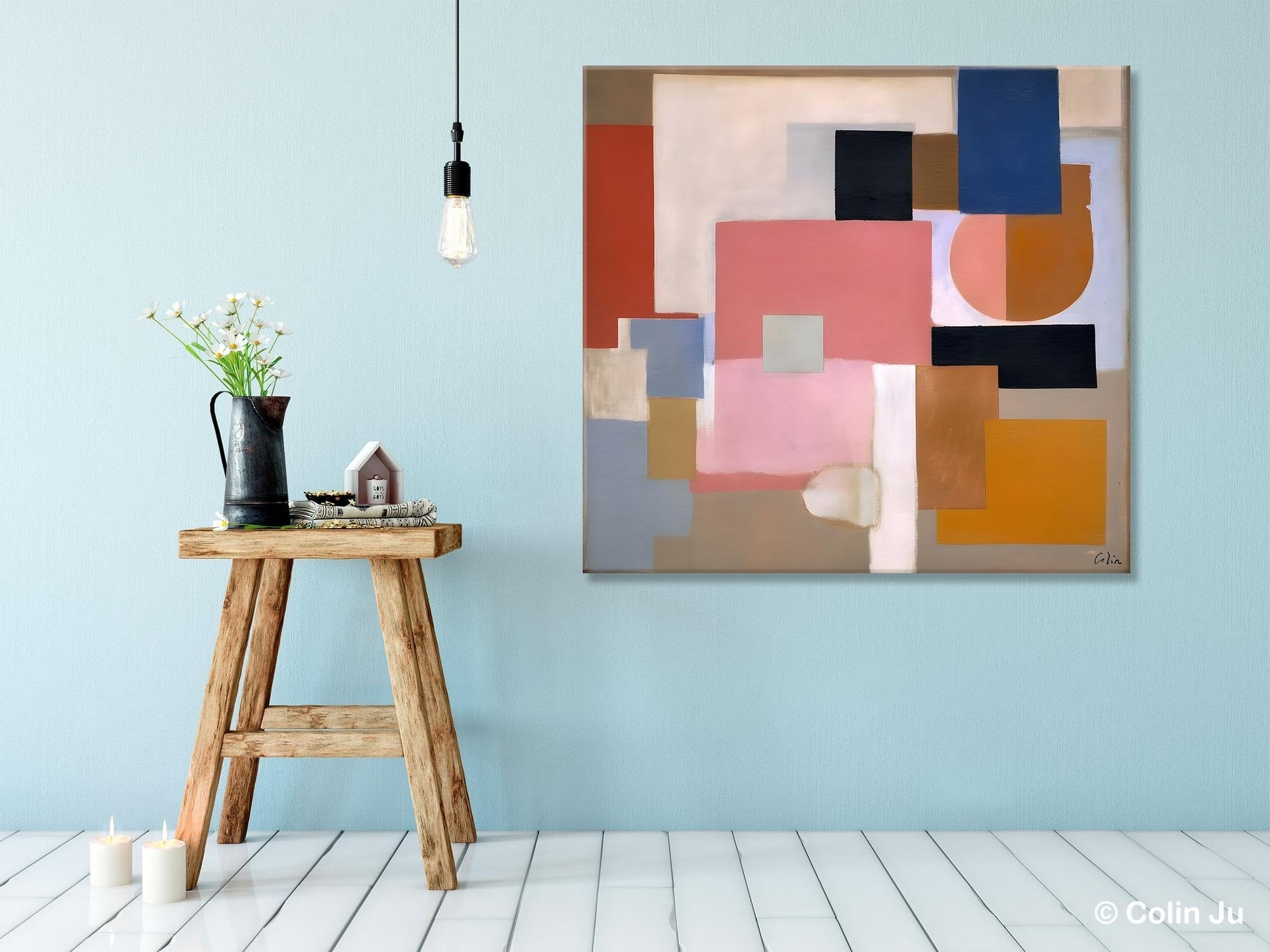Geometric Abstract Art, Original Abstract Wall Art, Contemporary Acrylic Paintings, Hand Painted Canvas Art, Large Abstract Art for Bedroom-Grace Painting Crafts