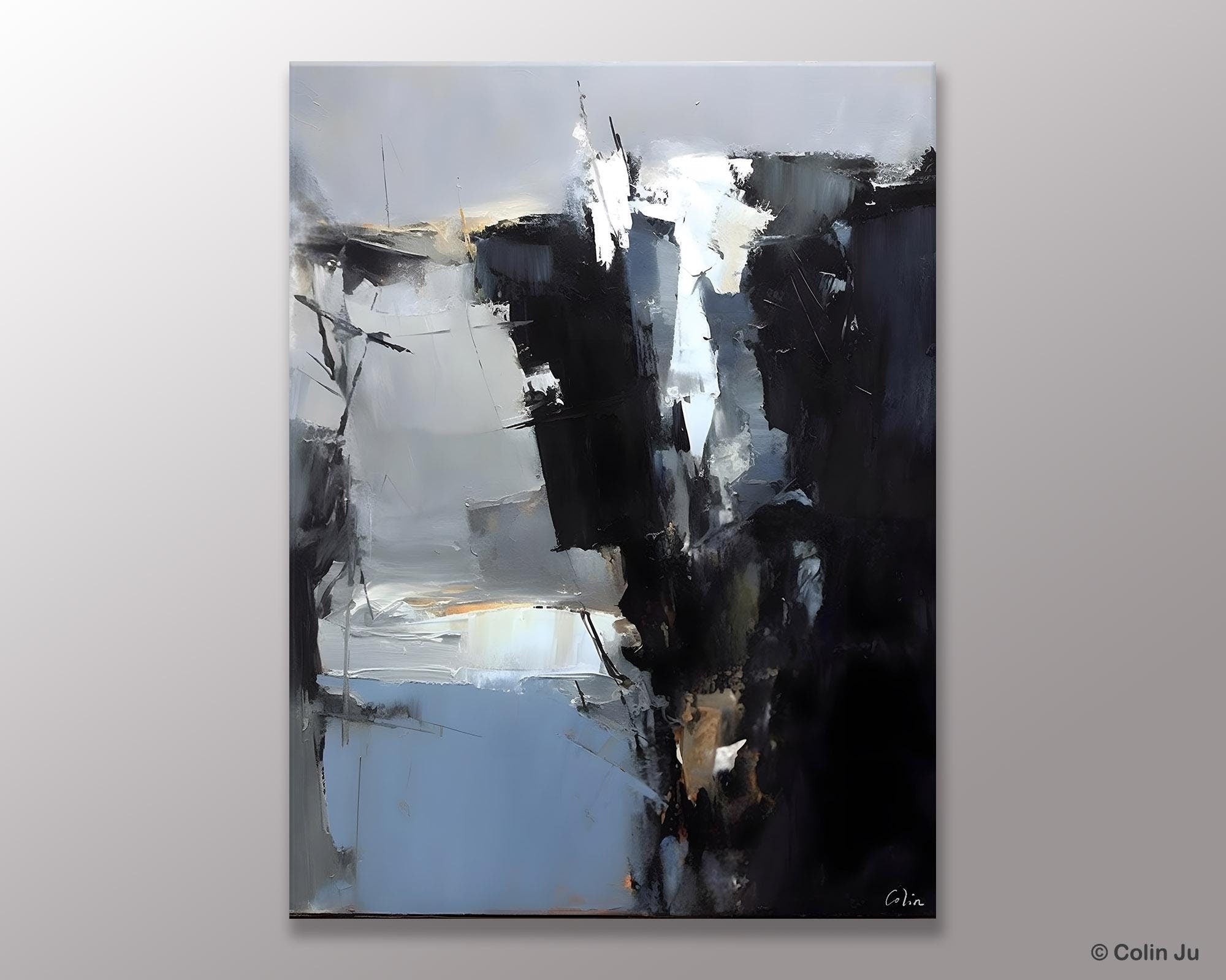 Extra Large Paintings for Bedroom, Black Contemporary Wall Art, Abstract Wall Paintings, Hand Painted Canvas Art, Original Modern Painting-Grace Painting Crafts