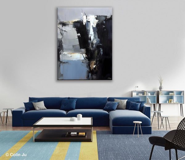 Extra Large Paintings for Bedroom, Black Contemporary Wall Art, Abstract Wall Paintings, Hand Painted Canvas Art, Original Modern Painting-Grace Painting Crafts