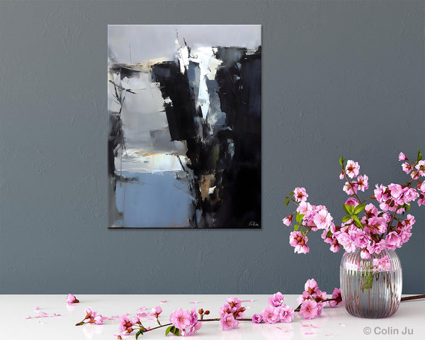 Extra Large Paintings for Bedroom, Black Contemporary Wall Art, Abstract Wall Paintings, Hand Painted Canvas Art, Original Modern Painting-Grace Painting Crafts