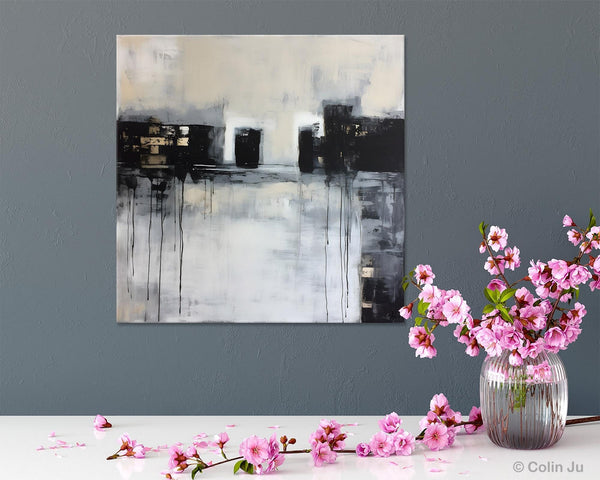 Contemporary Canvas Art, Black Acrylic Artwork, Original Abstract Wall Art, Hand Painted Canvas Art, Extra Large Abstract Painting for Sale-Grace Painting Crafts