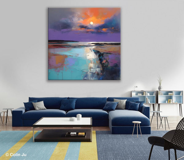 Landscape Canvas Art, Sunrise Landscape Acrylic Art, Original Abstract Art, Hand Painted Canvas Art, Large Abstract Painting for Living Room-Grace Painting Crafts