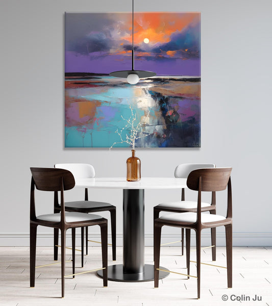 Landscape Canvas Art, Sunrise Landscape Acrylic Art, Original Abstract Art, Hand Painted Canvas Art, Large Abstract Painting for Living Room-Grace Painting Crafts