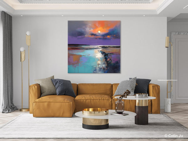 Landscape Canvas Art, Sunrise Landscape Acrylic Art, Original Abstract Art, Hand Painted Canvas Art, Large Abstract Painting for Living Room-Grace Painting Crafts