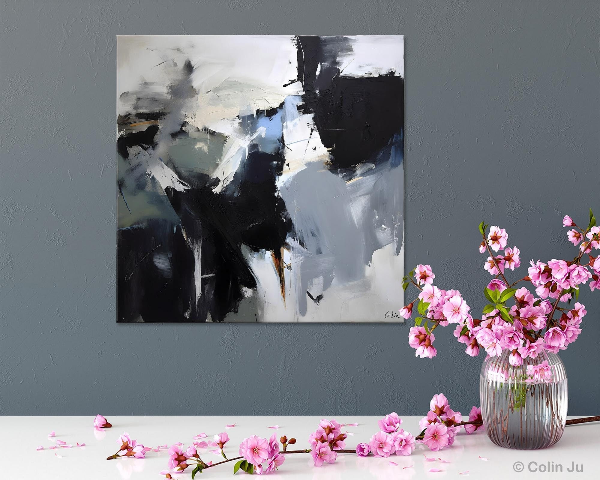 Extra Large Abstract Paintings for Dining Room, Black Modern Art Paintings, Original Modern Acrylic Artwork, Abstract Wall Art for Bedroom-Grace Painting Crafts