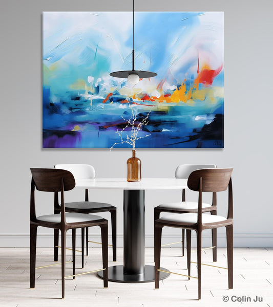 Hand Painted Canvas Art, Blue Original Wall Art Painting for Bedroom, Extra Large Modern Canvas Paintings, Acrylic Paintings on Canvas-Grace Painting Crafts