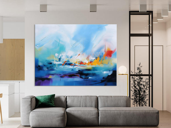Hand Painted Canvas Art, Blue Original Wall Art Painting for Bedroom, Extra Large Modern Canvas Paintings, Acrylic Paintings on Canvas-Grace Painting Crafts