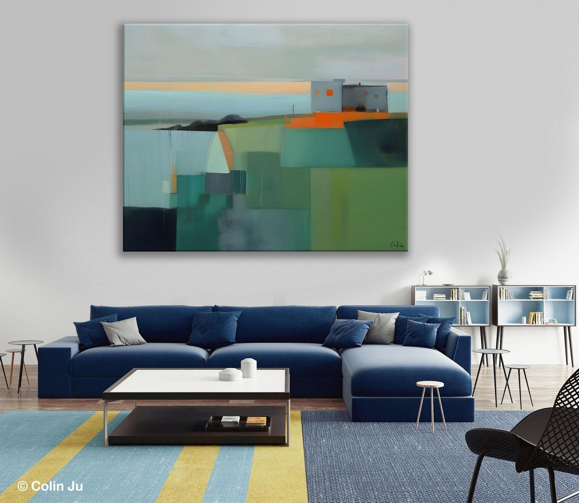 Large Original Canvas Wall Art, Contemporary Landscape Paintings, Extra Large Acrylic Painting for Dining Room, Abstract Painting on Canvas-Grace Painting Crafts