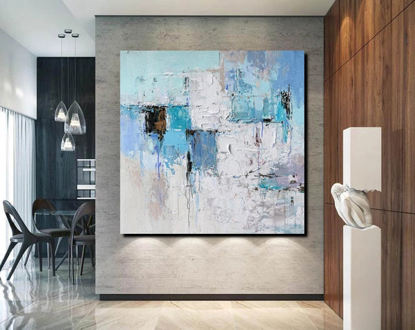 Simple Modern Paintings, Bedroom Abstract Paintings, Blue Abstract Contemporary Art, Acrylic Painting on Canvas, Hand Painted Canvas Art-Grace Painting Crafts