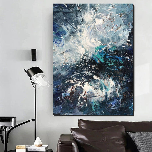 Large Heavy Texture Acrylic Paintings, Simple Modern Art Ideas for Bedroom, Modern Paintings for Living Room, Blue Modern Wall Art Ideas-Grace Painting Crafts