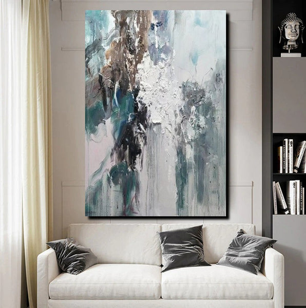 Living Room Abstract Paintings, Large Acrylic Canvas Paintings, Large Wall Art Ideas, Impasto Painting, Blue Modern Abstract Painting-Grace Painting Crafts