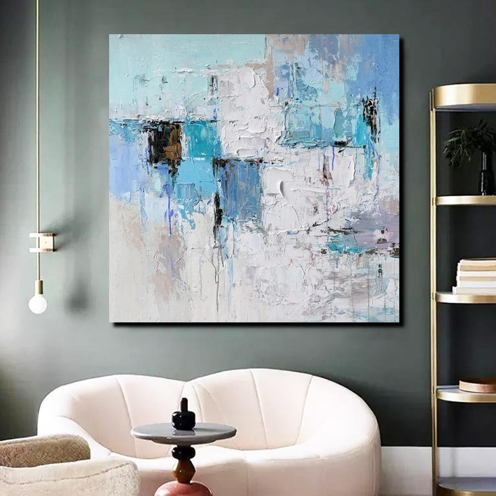 Simple Modern Paintings, Bedroom Abstract Paintings, Blue Abstract Contemporary Art, Acrylic Painting on Canvas, Hand Painted Canvas Art-Grace Painting Crafts