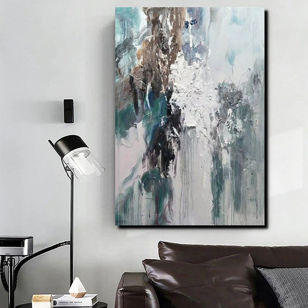 Living Room Abstract Paintings, Large Acrylic Canvas Paintings, Large Wall Art Ideas, Impasto Painting, Blue Modern Abstract Painting-Grace Painting Crafts