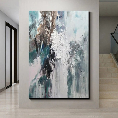 Living Room Abstract Paintings, Large Acrylic Canvas Paintings, Large Wall Art Ideas, Impasto Painting, Blue Modern Abstract Painting-Grace Painting Crafts